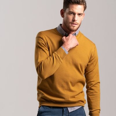 Maglia uomo lana merinos girocollo ocra